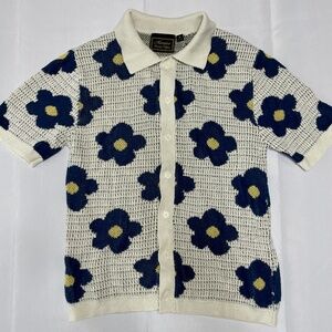 Massive Luxury Edition Men’s M Crochet Knit Floral Polo Shirt – Open-Weave Short